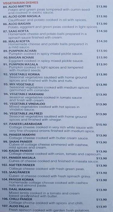 Royal Time Indian Restaurant menu