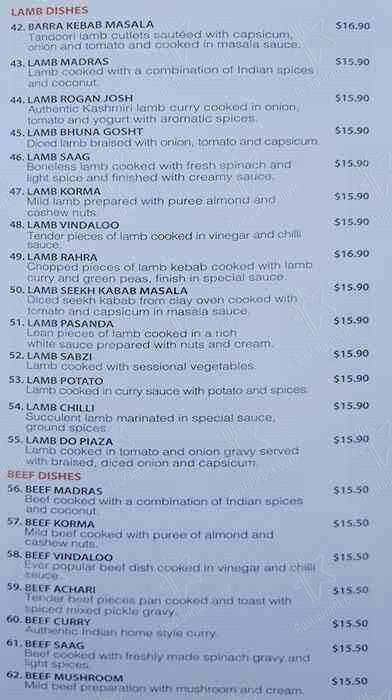 Royal Time Indian Restaurant menu