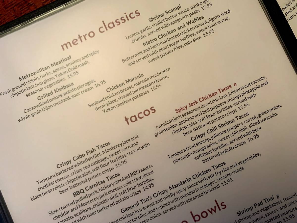 metropolitan bar and kitchen menu