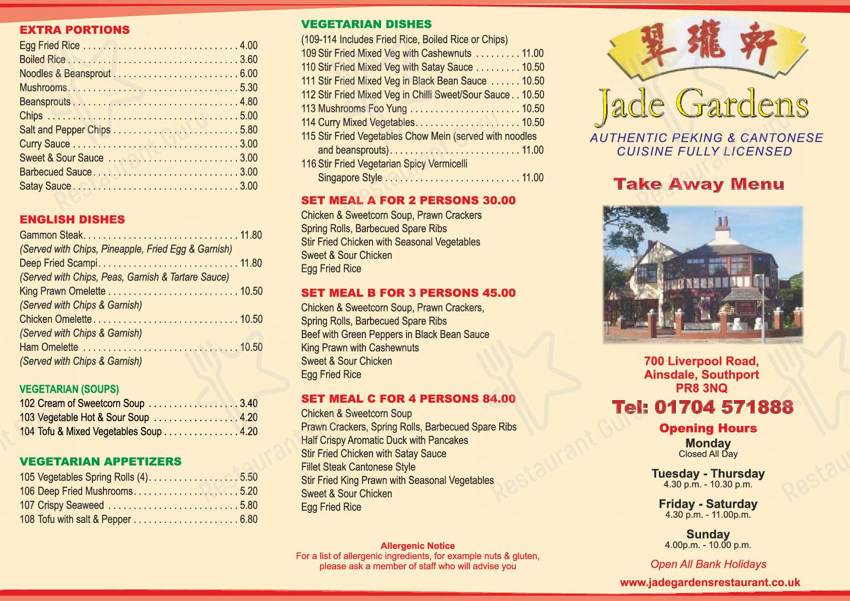 Menu At Jade Gardens Restaurant Southport