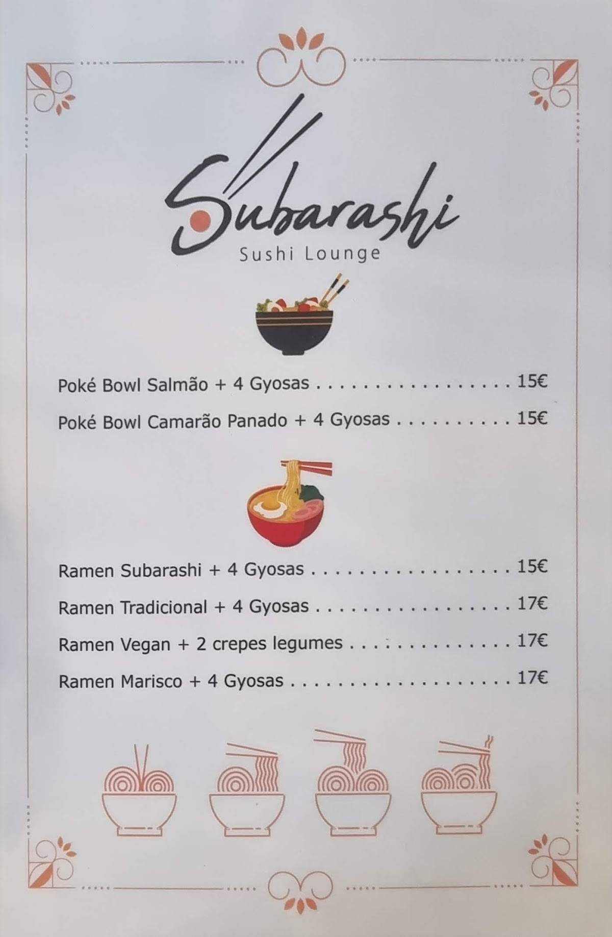 Subarashi Sushi Saloon em Vila Nova de Gaia Cardápio