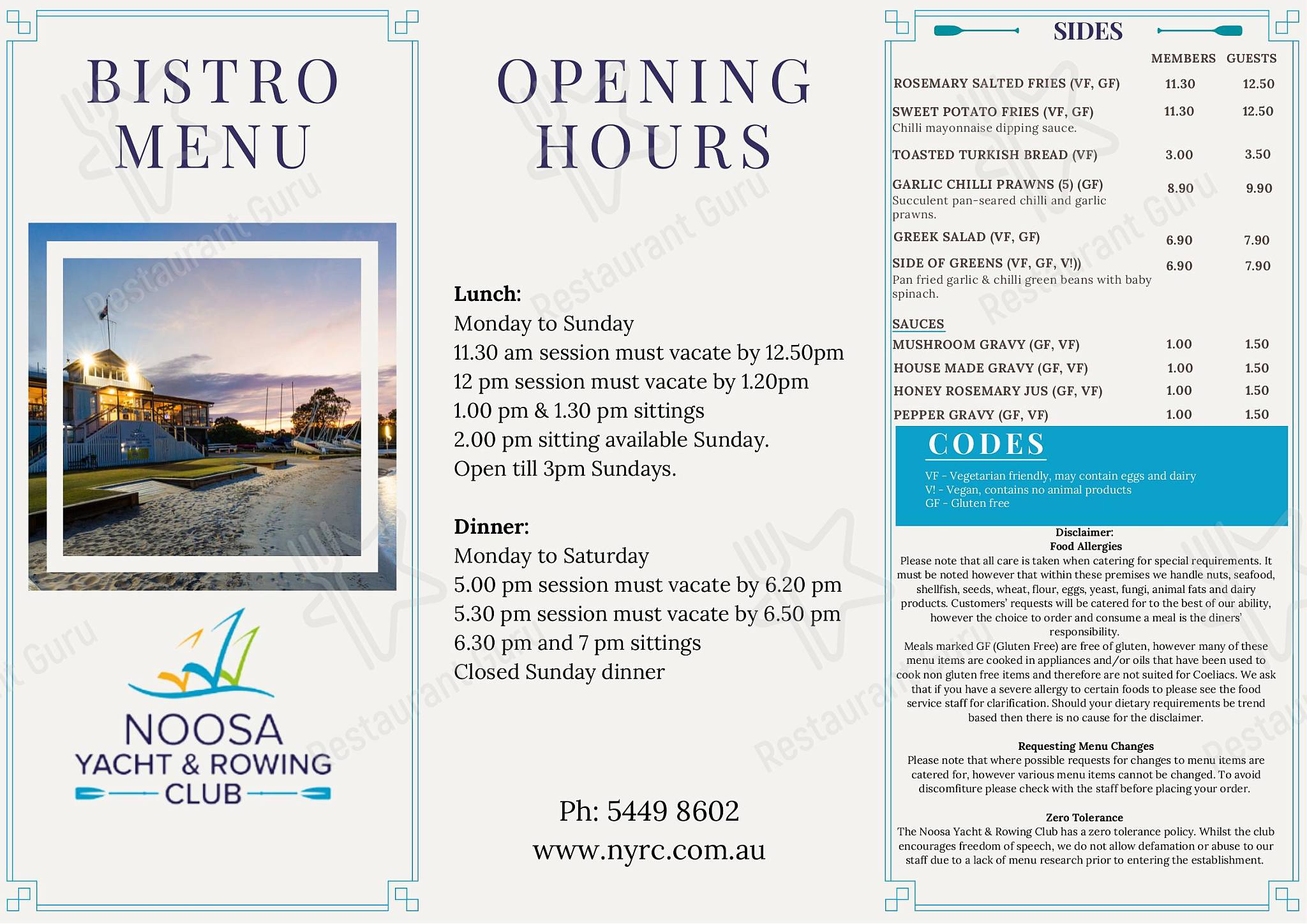 noosa yacht and rowing club breakfast menu