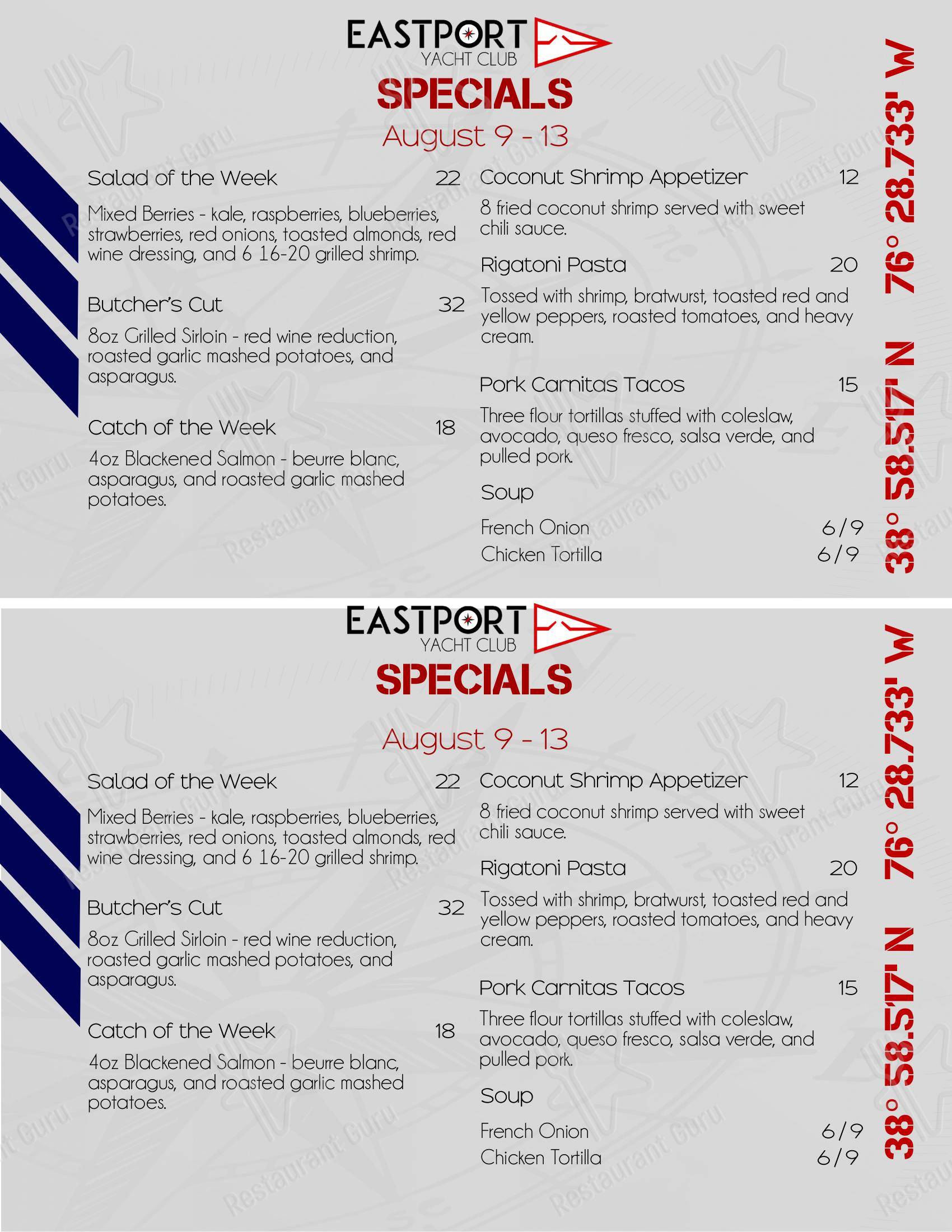 eastport yacht club menu