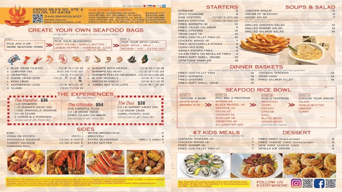 Arriba 74+ imagen lee's seafood boil-solon menu 