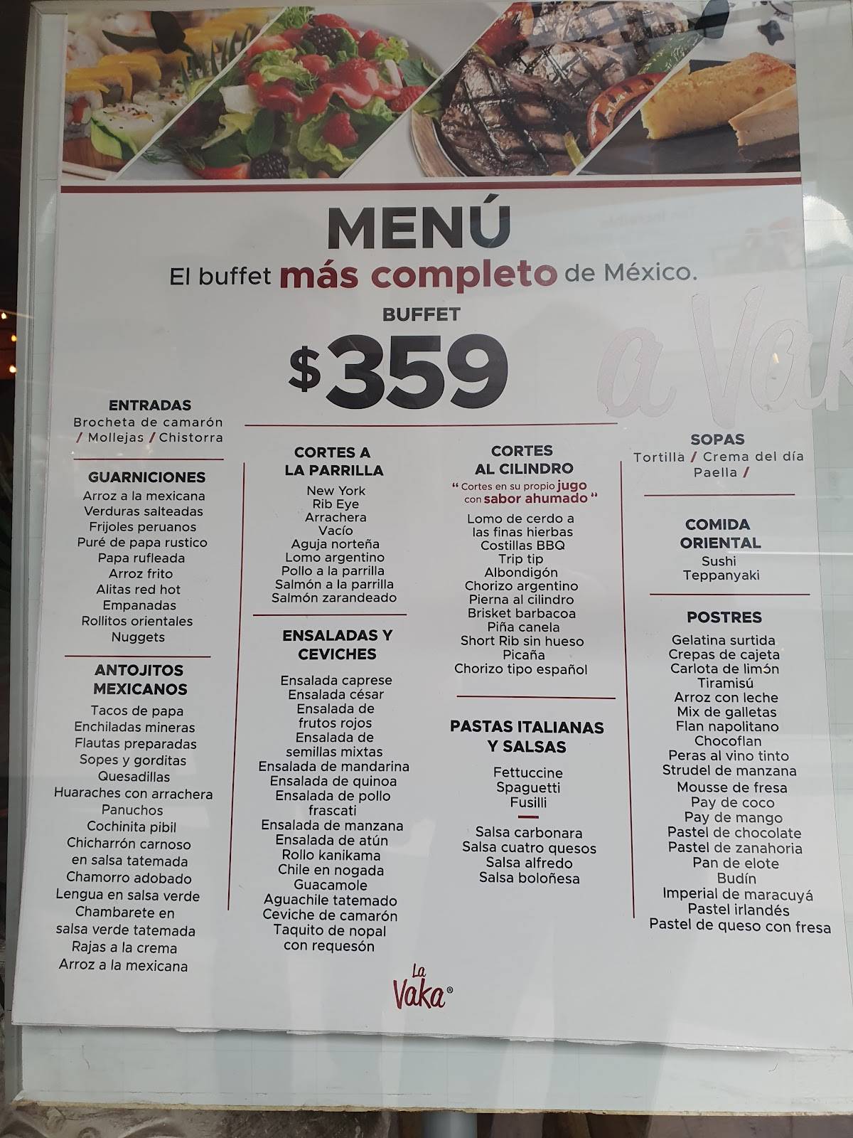 Carta del restaurante La Vaka Las Antenas, Ciudad del México