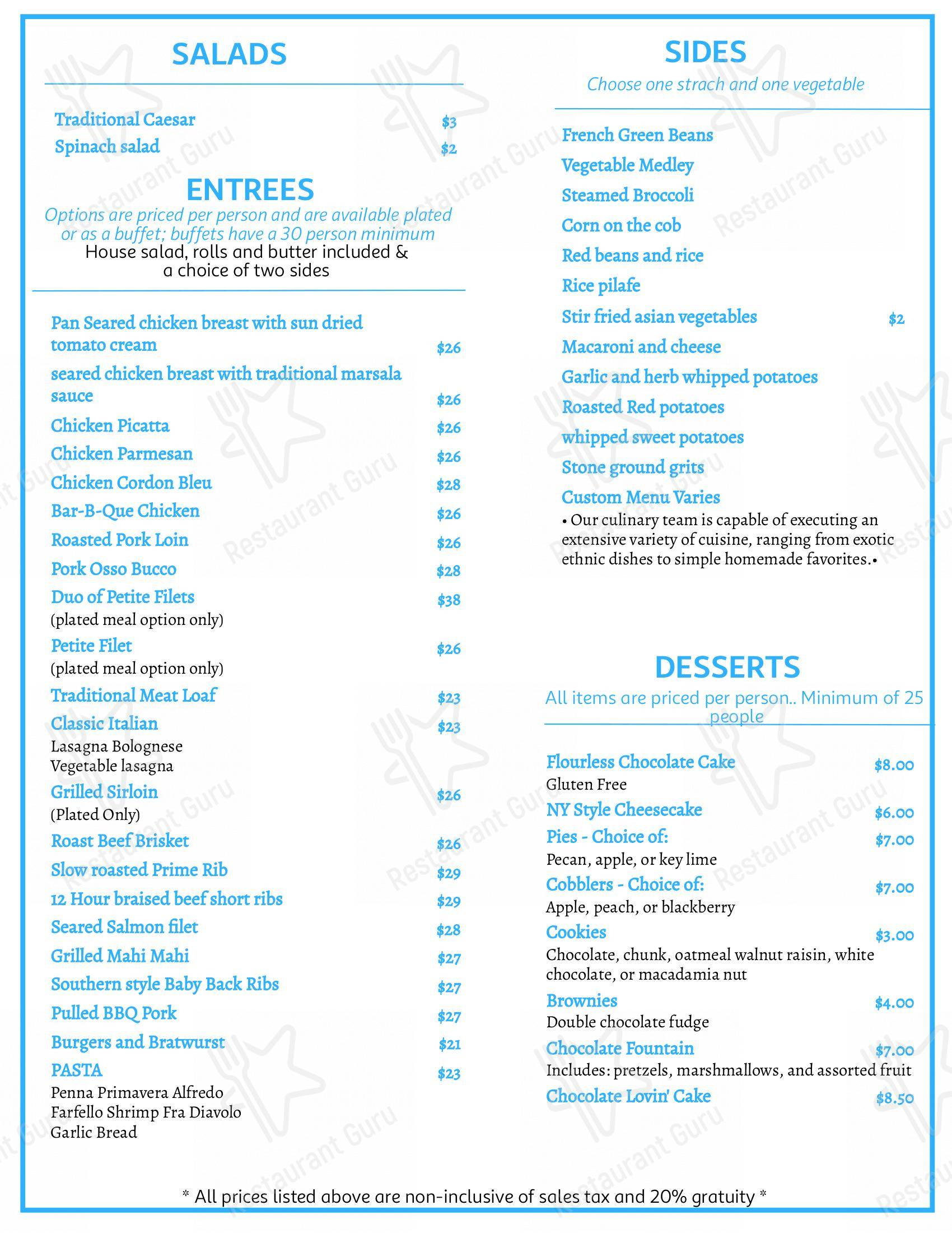menu at yacht club