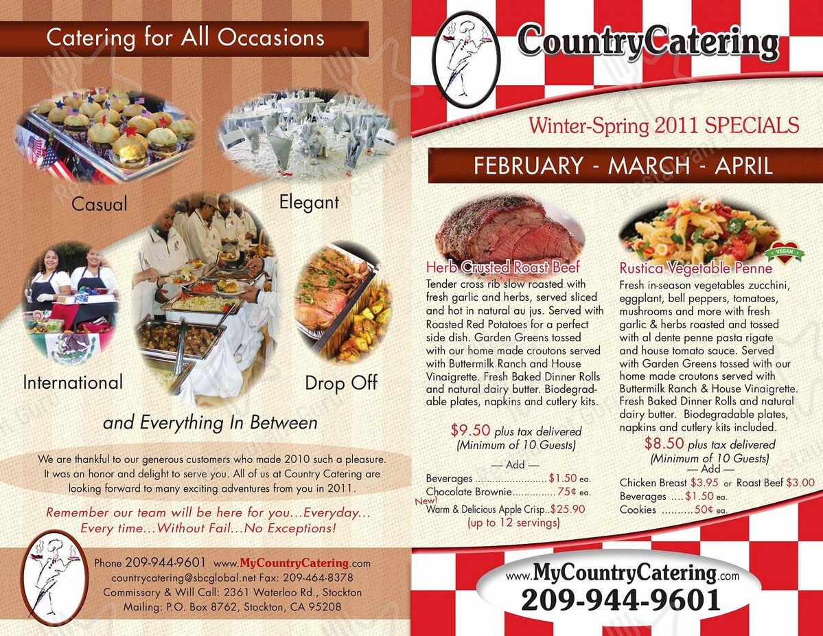 Menu At Country Catering Special Events Stockton