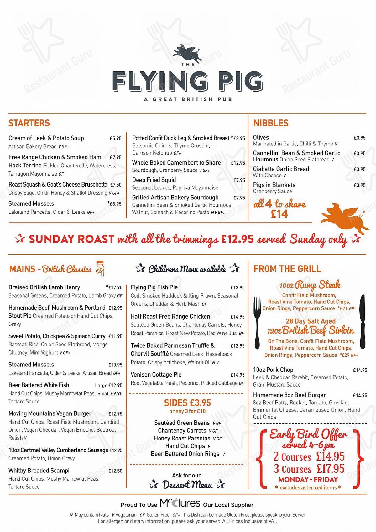 Menu of The Flying Pig pub & bar, BownessonWindermere reviews and