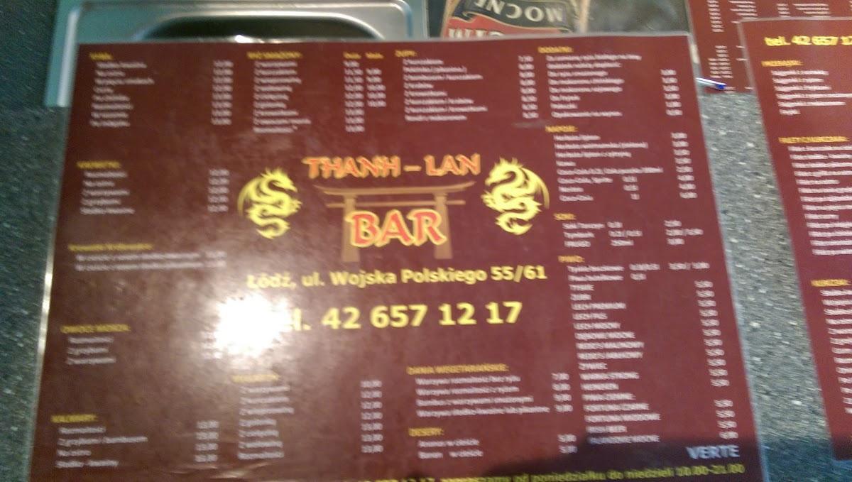 Menu At Thanh Lan Pub Bar Lodz