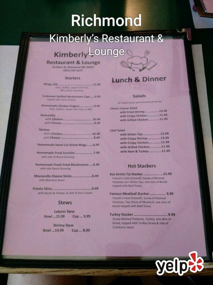 Menu at Kimberly's Restaurant & Lounge, Richmond