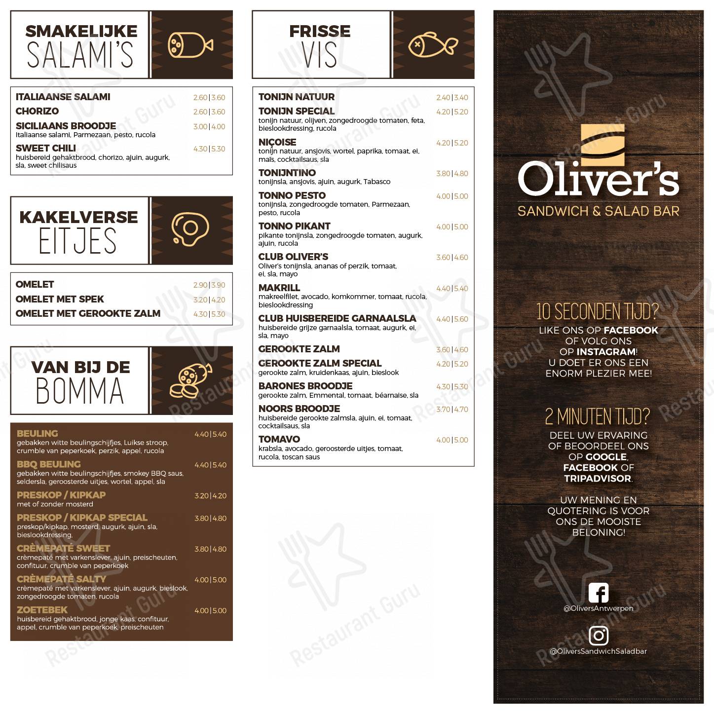 Oliver's Sandwich &amp; Salad Bar menu