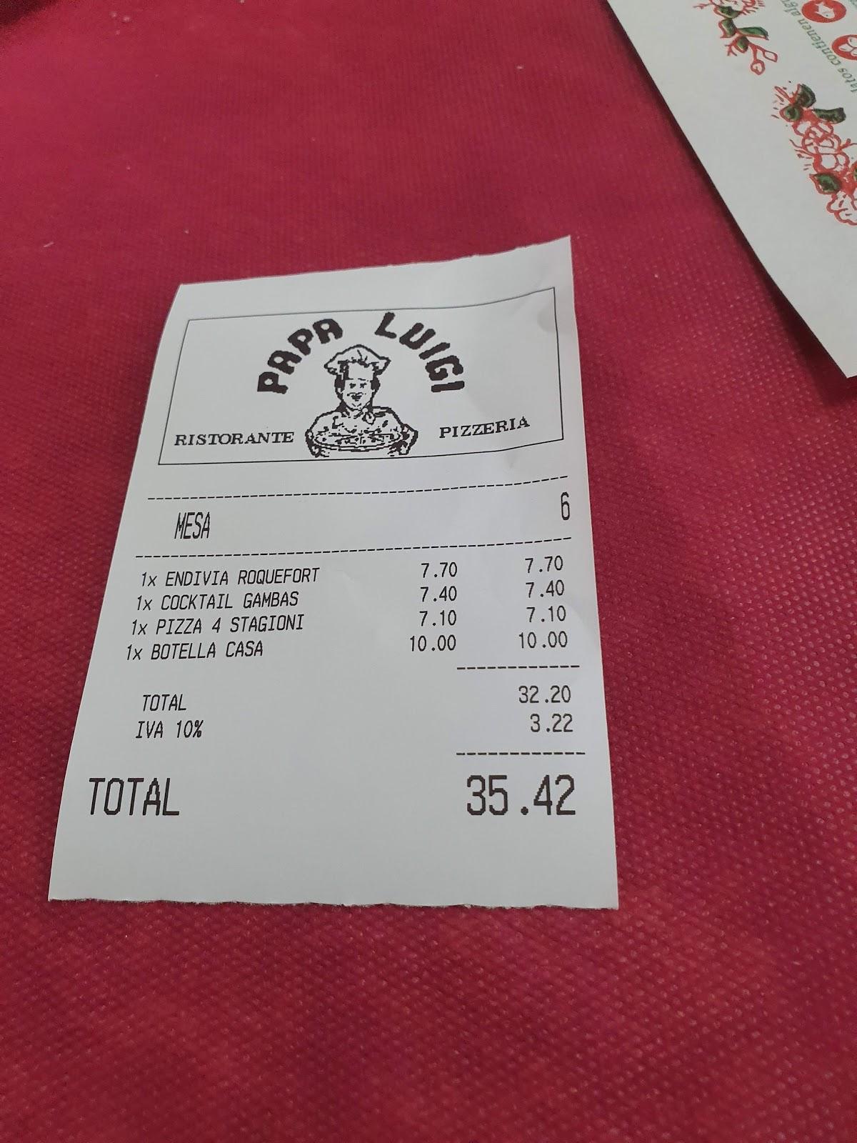 Iva no incluido en el precio. Sucia estratagema para cobrar de más. Los  productos de la carta de - Picture of Pizzeria Papa Luigi, Fuengirola -  Tripadvisor