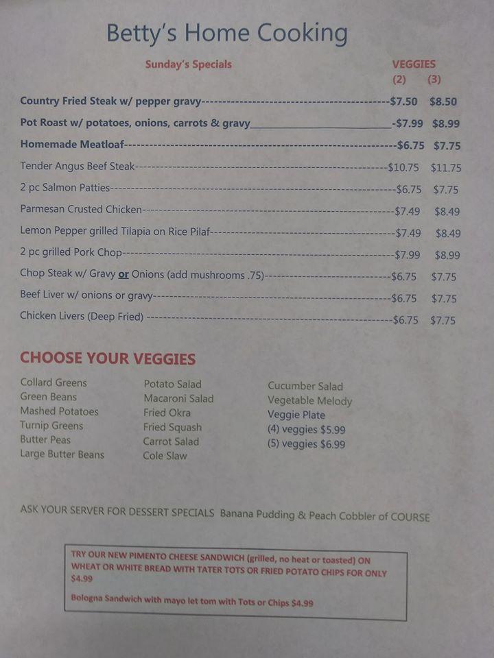 Betty S Home Cooking In Conyers Restaurant Menu And Reviews