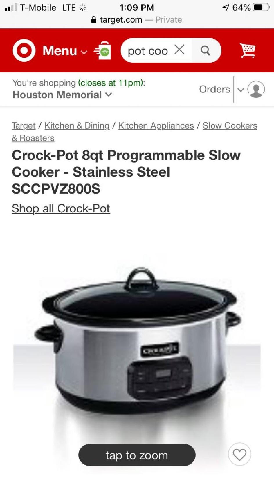 8 Quart Programmable Crockpot Cooker sccpvz800-s