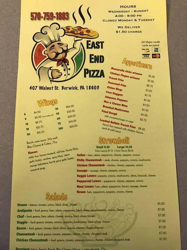 east end pizzeria berwick pa menu