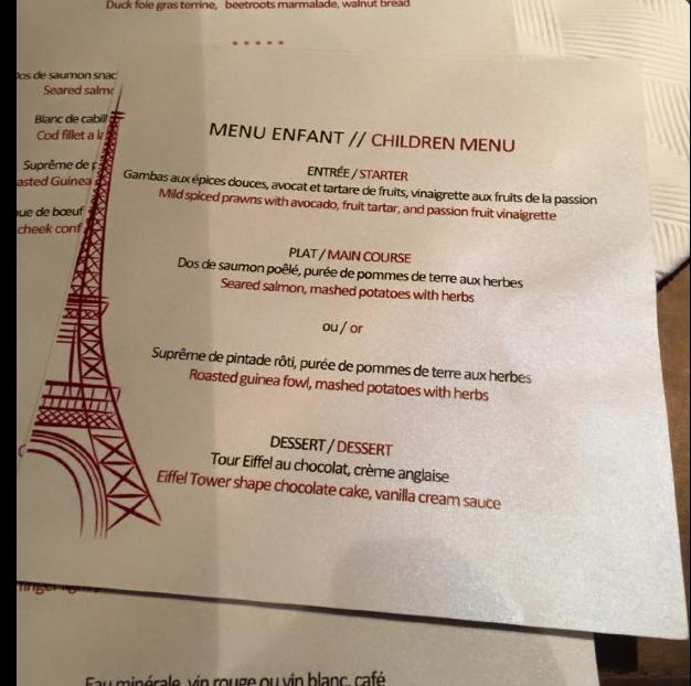 la tour eiffel restaurant menu