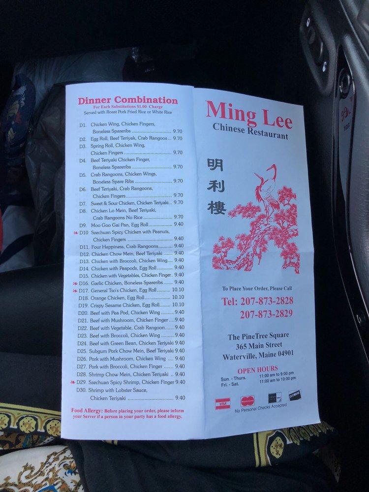 Ming Lee Chinese Restaurant in Waterville - Chinese restaurant menu and  reviews