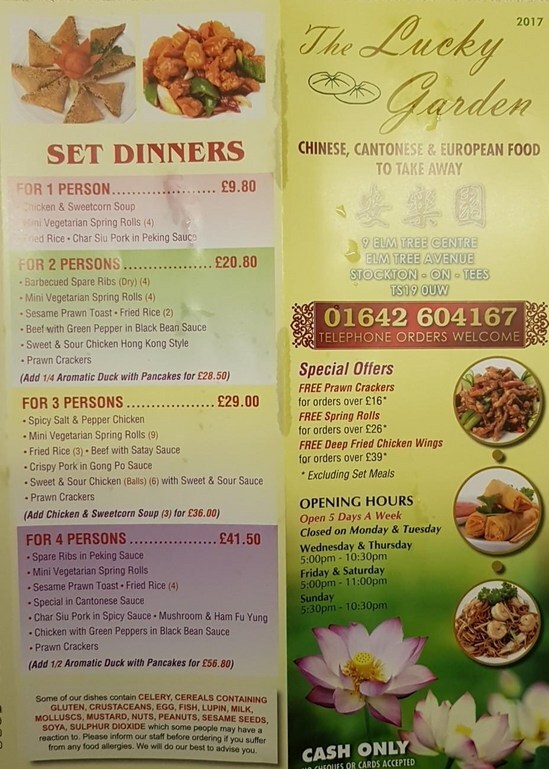 Menu At Lucky Gardens Fast Food Stockton On Tees