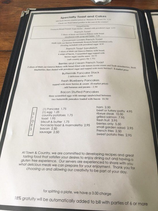 Menu at Town & Country Cafe, Tracy
